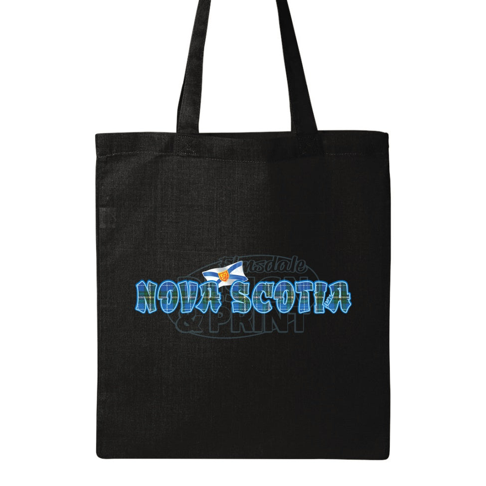 Nova Scotia Tartan Flag: Tote Bags - Black
