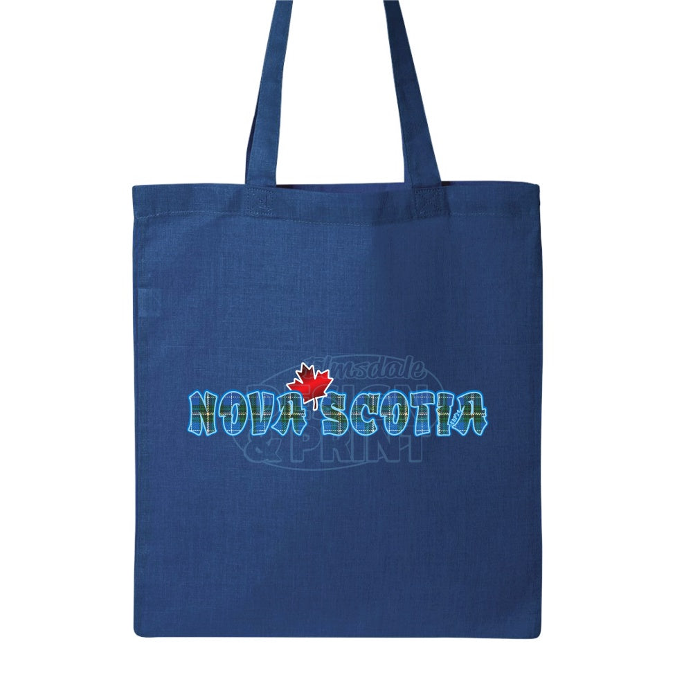 Nova Scotia Tartan Maple: Tote Bags - Royal