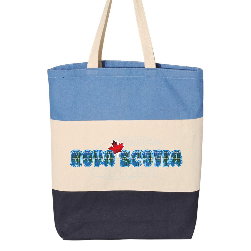 Nova Scotia Tartan Maple: Tote Bags - Tri Color Navy