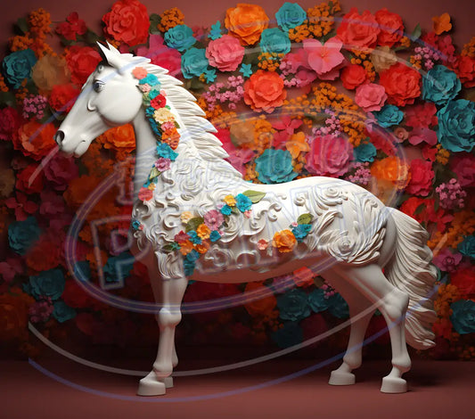 3D White Horses 005 Printed Pattern Vinyl