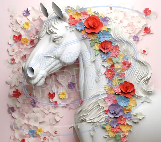3D White Horses 011 Printed Pattern Vinyl