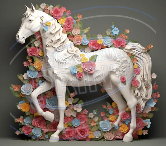 3D White Horses 016 Printed Pattern Vinyl