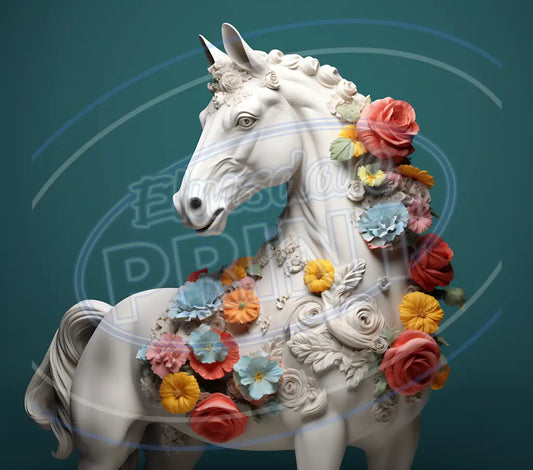 3D White Horses 018 Printed Pattern Vinyl