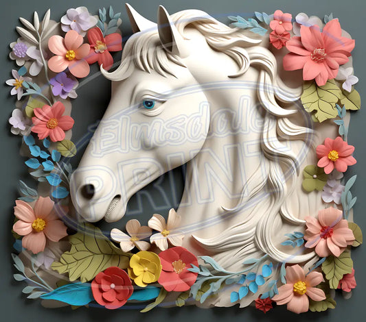3D White Horses 019 Printed Pattern Vinyl