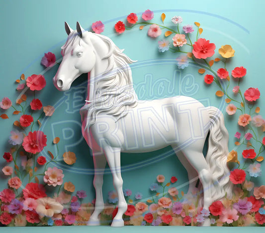3D White Horses 022 Printed Pattern Vinyl