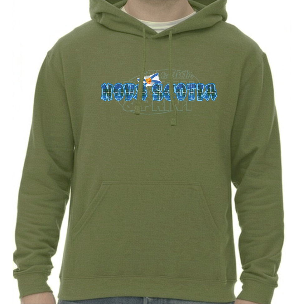 Nova Scotia Tartan Flag: Hoodies - Military Green / S