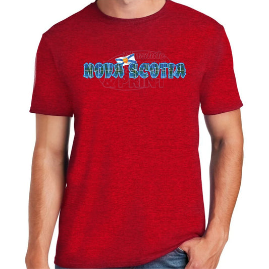 Nova Scotia Tartan Flag: Tee Shirts - Antique Cherry Red / S