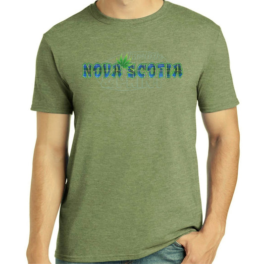 Nova Scotia Tartan Leaf: Tee Shirts - Heather Military Green / S
