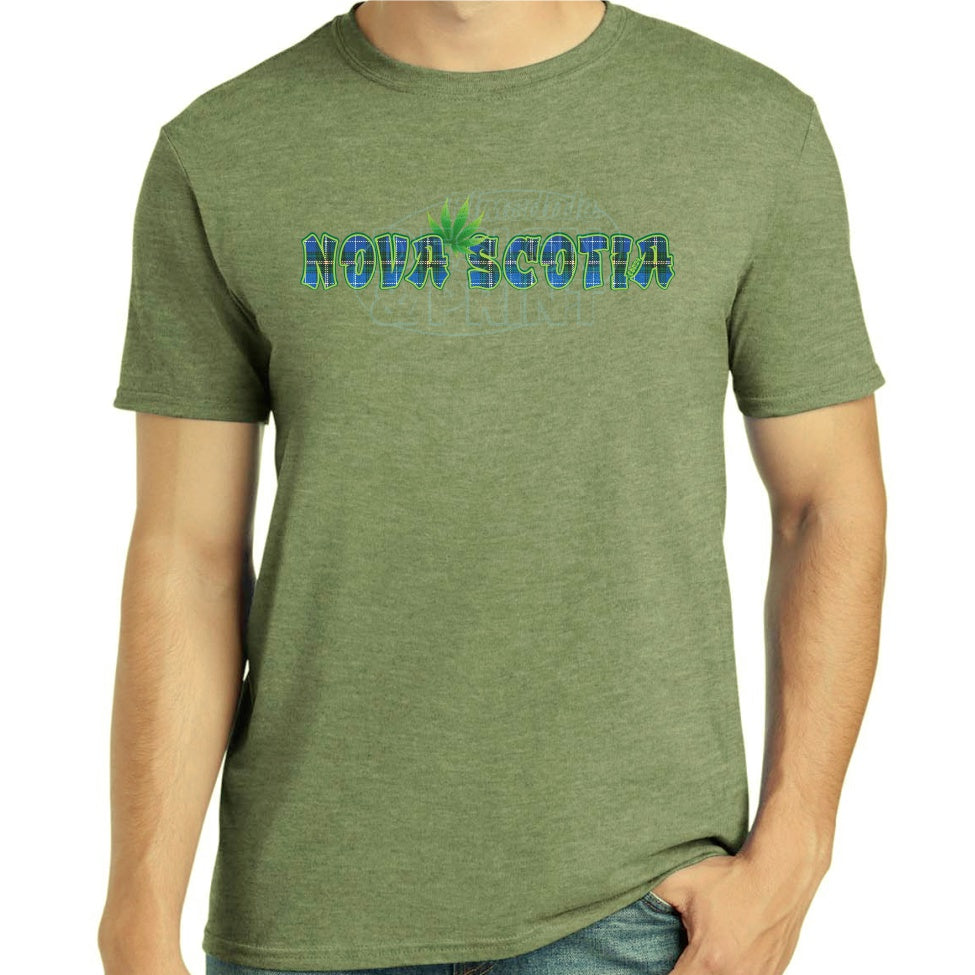 Nova Scotia Tartan Leaf: Tee Shirts - Heather Military Green / S