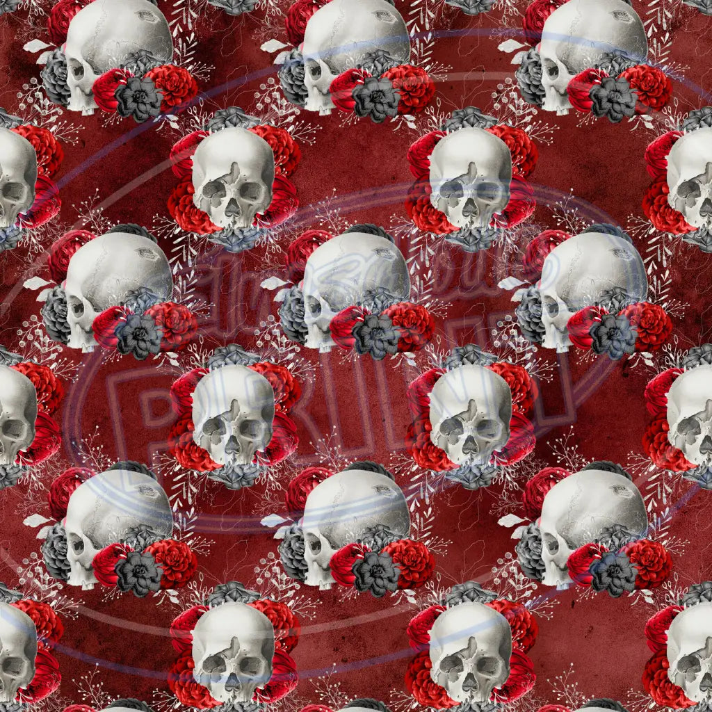 Red Silver Skulls 017 Printed Pattern Vinyl