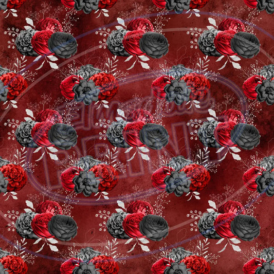 Red Silver Skulls 019 Printed Pattern Vinyl